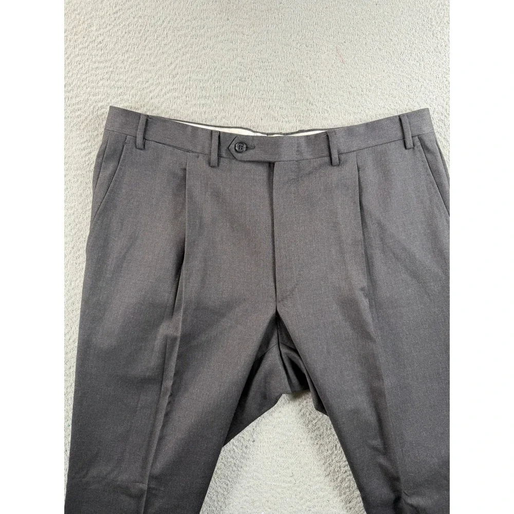 Canali Dress Pants Mens 38x28 Charcoal Gray Wool Pleated Cuffed Italy